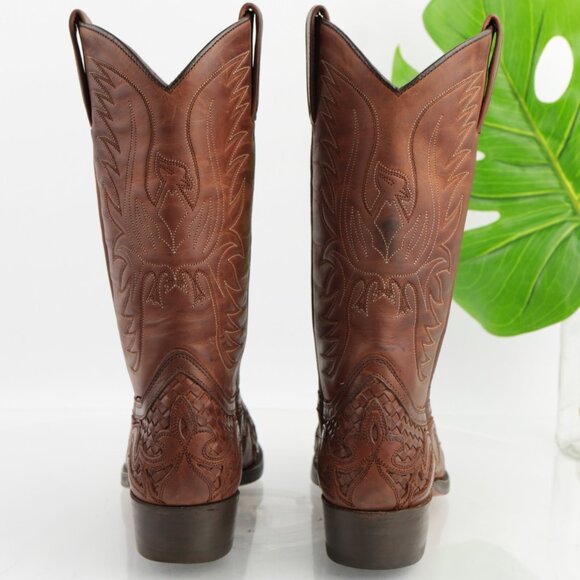 Sendra Mens Cowboy Boots Size 7 Brown Leather Embroidered Woven Snip Toe Western - Picture 7 of 16